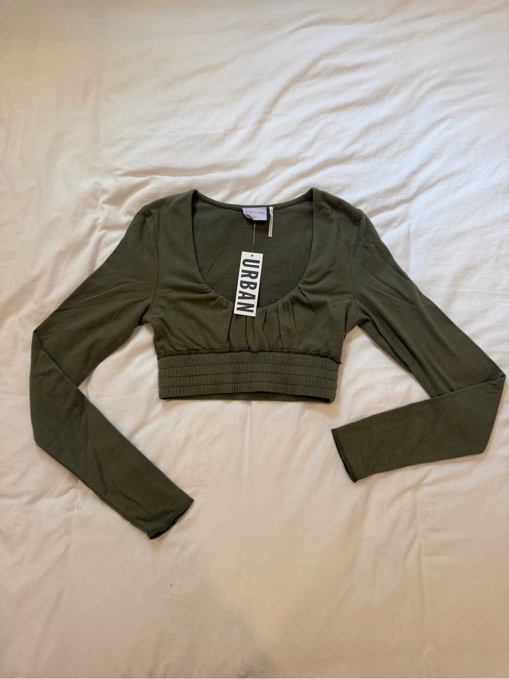 NWT olive green urban outfitters long sleeve crop top brand new size small!!
